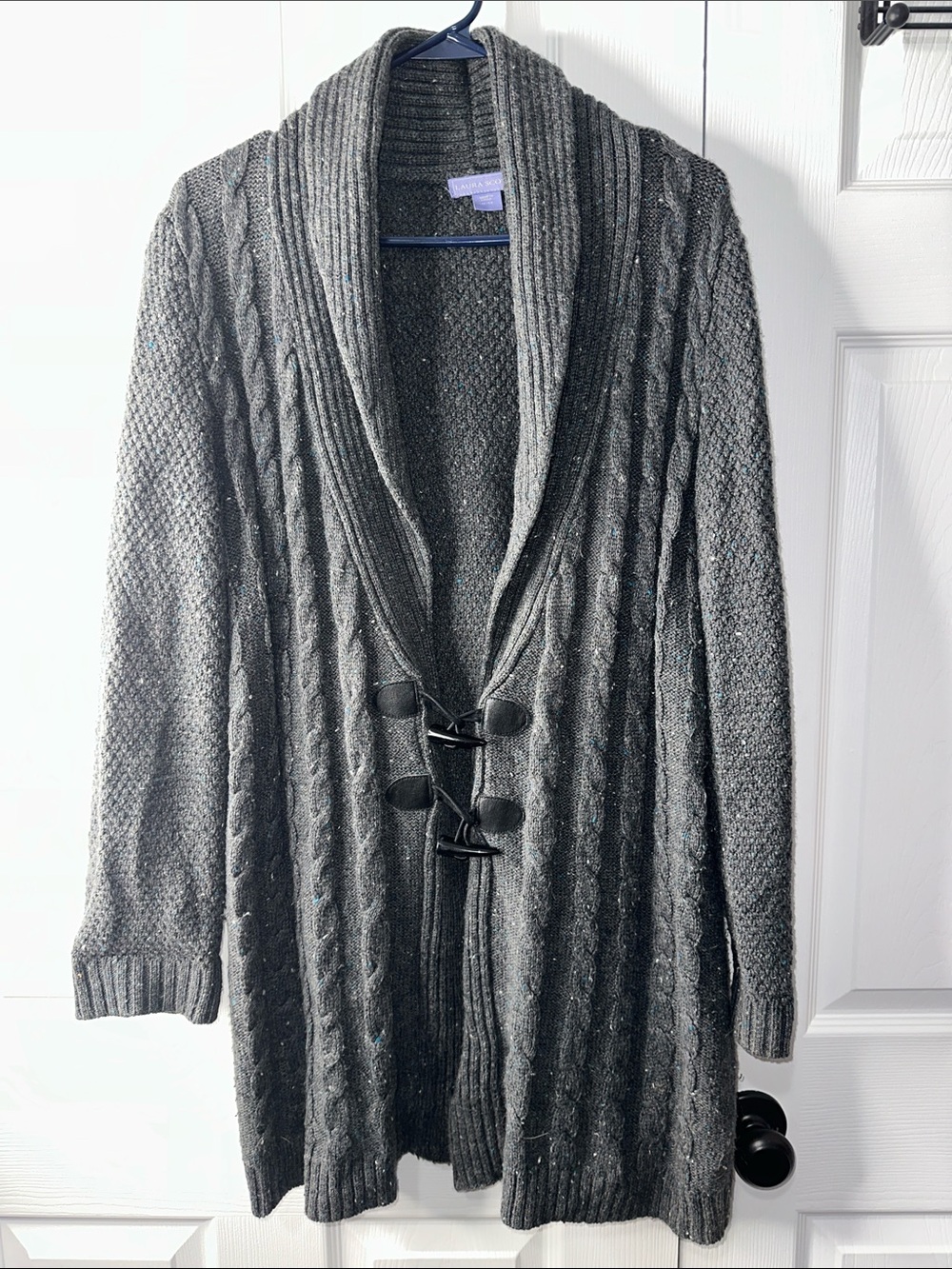 Laura Scott Charcoal Shawl-Collar Cable Toggle Cardigan
